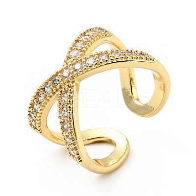 Cubic Zirconia Criss Cross Open Cuff Ring RJEW-E046-23G-02-1