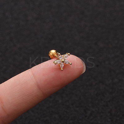 316L Surgical Stainless Steel Micro Pave Clear Cubic Zirconia Flower Cartilage Earrings WG9CD6D-25-1
