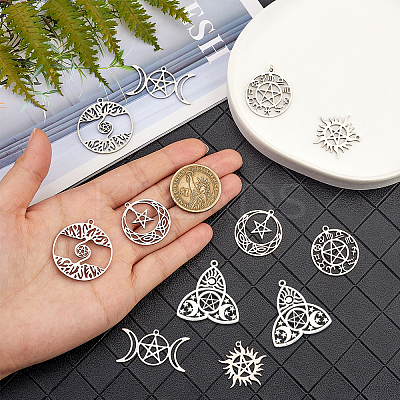12Pcs 6 Style 304 Stainless Steel Pendants STAS-SZ0002-56P-1