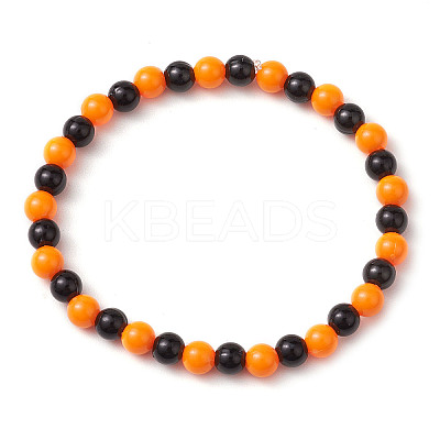 Halloween 6mm Round Plastic Beaded Stretch Bracelets for Women Men BJEW-JB10573-1