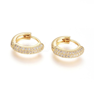 Brass Micro Pave Clear Cubic Zirconia Huggie Hoop Earrings EJEW-G275-02G-1