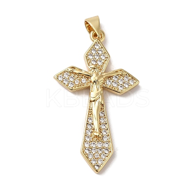 Rack Plating Brass Micro Pave Clear Cubic Zirconia Pendants KK-B092-41G-1