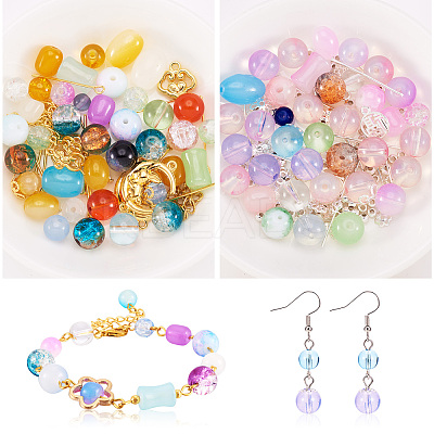2 Sets 2 Styles DIY Lampwork Beads & Alloy Pendant & Link & Bead Caps Jewelry Findings Kits DIY-TA0011-61-1