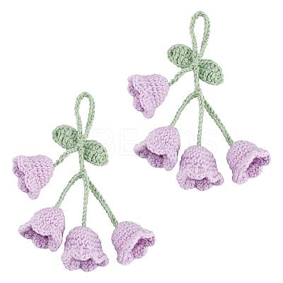 2Pcs Crochet Lily of The Valley Polyester Car Hanging Pendant HJEW-FG0001-14C-1
