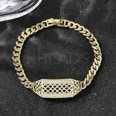 Brass Micro Pave Clear Cubic Zirconia Link Bracelets BJEW-F498-02B-G-1
