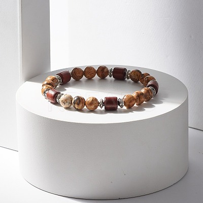 Natural Picture Jasper Beaded Stretch Bracelet for Women or Men BJEW-JB07732-02-1