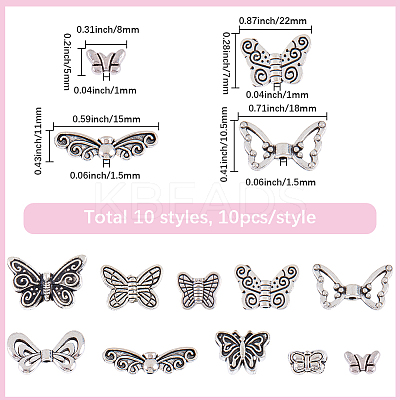 100Pcs 10 Styles Tibetan Style Alloy Beads TIBEB-SC0001-54-1