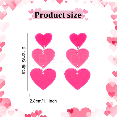 4 Pairs 4 Style Acrylic Heart Dangle Stud Earrings with 304 Stainless Steel Pins for Women EJEW-AN0004-82-1