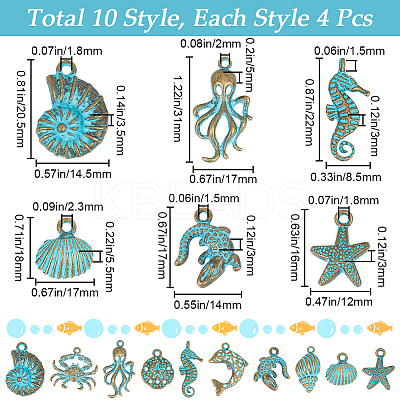 40Pcs 10 Styles Alloy Pendant FIND-SC0008-95-1