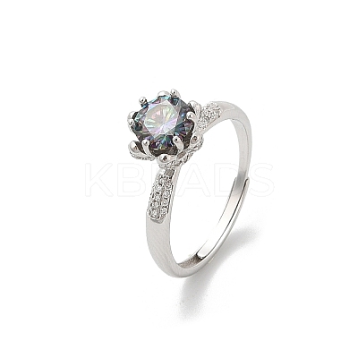 Rhodium Plated 925 Sterling Silver Moissanite Adjustable Rings for Women RJEW-U038-04P-1