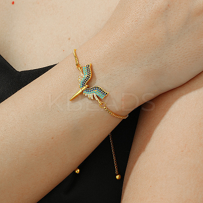 Brass Cubic Zirconia Goddess Wing Link Slider Bracelets for Women FS4700-1