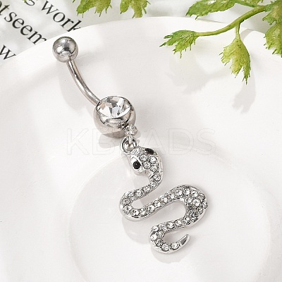 Alloy Rhinestone Snake Curved Barbell Belly Rings AJEW-R007-03P-01-1