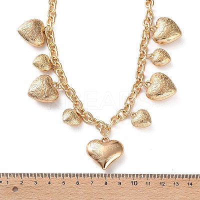 Alloy Flower Textured Heart Bib Necklaces for Women NJEW-S458-01G-1