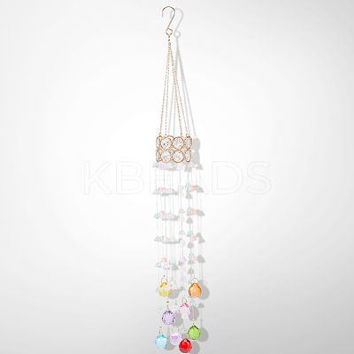 Flower Round Glass Beads Tassel Hanging Suncatchers for Window Garden Outdoor Decoration HJEW-WH20020-007C-1
