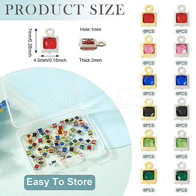 72Pcs 12 Styles Rack Plating Brass Glass Charms KK-TA0001-78-1