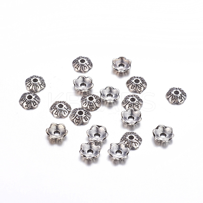 6-Petal Tibetan Style Alloy Flower Bead Caps X-TIBE-S220-AS-RS-1
