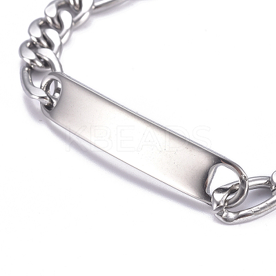 Tarnish Resistant 304 Stainless Steel Figaro Chain ID Bracelets LS-BJEW-G631-05P-1