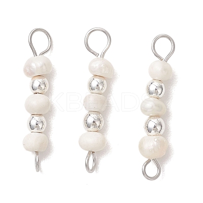 Natural Cultured Freshwater Pearl Potato with Round Electroplate Synthetic Non-magnetic Hematite Beaded Connector Charms PALLOY-JF04854-01-1