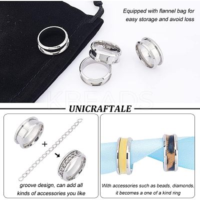 12Pcs Stainless Steel Grooved Finger Ring Settings STAS-UN0038-94C-1