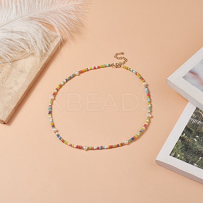 Natural Pearl & Glass Beaded Necklace for Women X-NJEW-JN04241-1