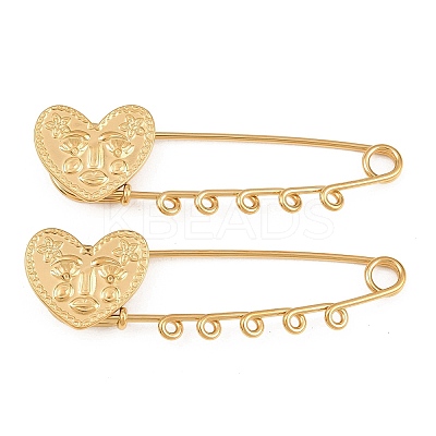Heart Face 304 Stainless Steel Safety Pins Brooch Findings SA-CBA098D-15B-G05-1