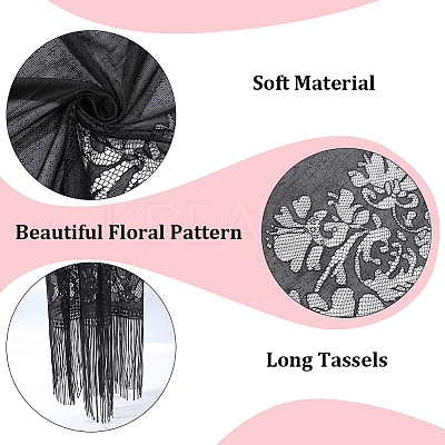 Polyester Lace Tassels Gauze Scarf for Women AJEW-WH20077-040B-1