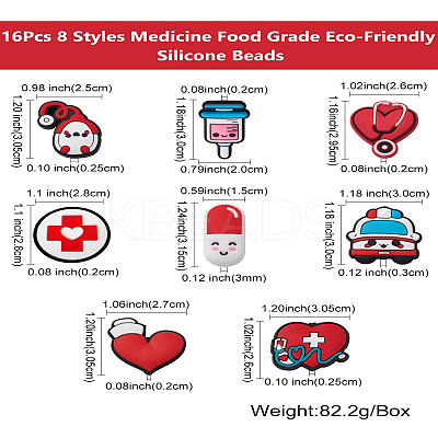 16Pcs 8 Styles Medicine Food Grade Eco-Friendly Silicone Beads SIL-CJ0001-23-1