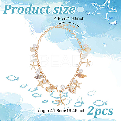 2Pcs Summer Beach Natural Shell & Resin Imitation Pearl Waist Chains AJEW-UN0002-13-1