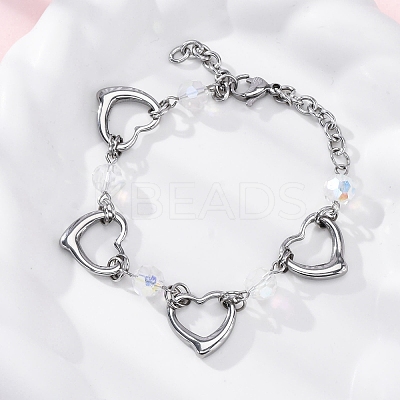 201 Stainless Steel Heart Link Chain Bracelets BJEW-B078-177P-02-1
