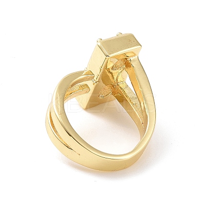 Cubic Zirconia Rectangle Open Cuff Ring RJEW-G270-01G-1