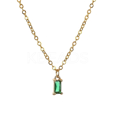 Glass Rectangle Pendant Necklace with Golden Brass Cable Chains Necklace for Women NJEW-FZ00012-1