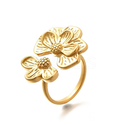 Flower 201 Stainless Steel Open Cuff Ring for Women LS-RJEW-A053-02I-G-1