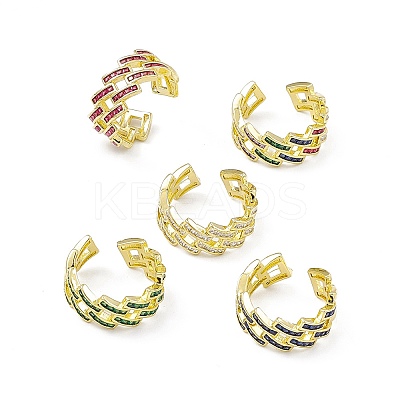 Cubic Zirconia Rhombus Open Cuff Ring RJEW-I091-01G-1