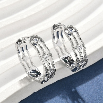 Brass Clear Cubic Zirconia Rectangle Hoop Earrings EJEW-D320-06P-1