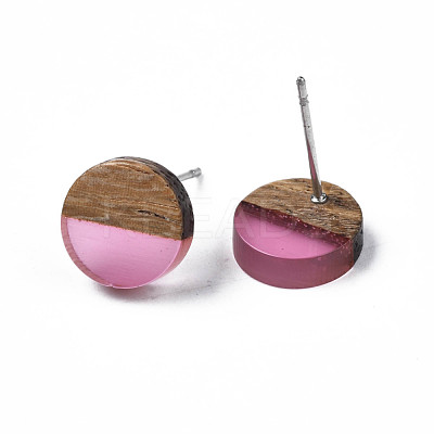 Transparent Resin & Walnut Wood Stud Earrings EJEW-N017-008-A03-1