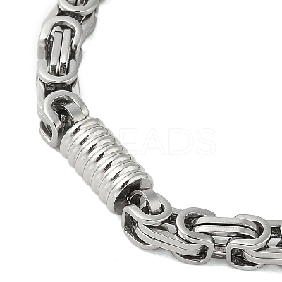 Non-Tarnish Grooved Column 304 Stainless Steel Byzantine Chain Bracelets for Men BJEW-B093-07P-1