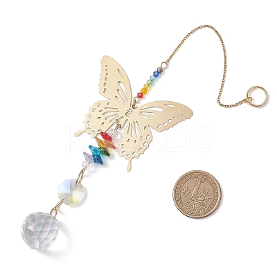 201 Stainless Steel Butterfly Shape & Rainbow Crystal Glass Hanging Suncatcher HJEW-JM04682-1