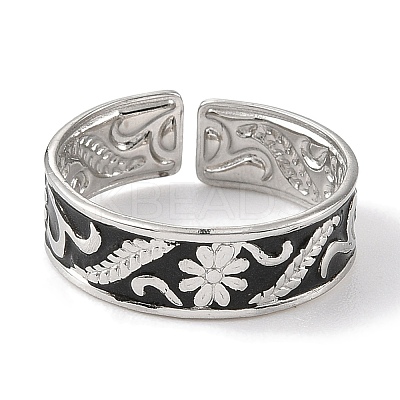 304 Stainless Steel Enamel Open Cuff Rings for Women RJEW-F166-35P-02-1