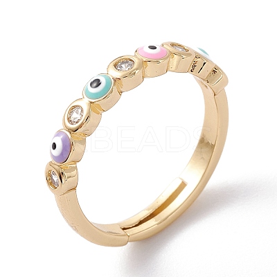 Brass Micro Pave Clear Cubic Zirconia Adjustable Rings RJEW-A002-11G-1
