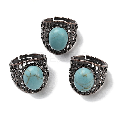 Synthetic Turquoise Oval Adjustable Rings RJEW-K271-06R-24-1