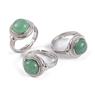 Natural Green Aventurine Round Adjustable Rings RJEW-K271-04P-10-1