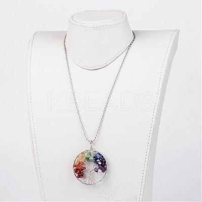 Tree of Life Mixed Stone Big Pendants Necklaces NJEW-JN01684-1