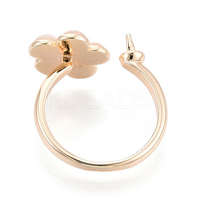 Flower Brass Micro Pave Clear Cubic Zirconia & Shell Cuff Ring Settings KK-T076-75G-1