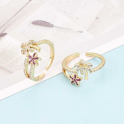 Brass Micro Pave Cubic Zirconia Cuff Rings for Women KK-T071-56G-1