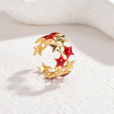 304 Stainless Steel Enamel Cuff Rings for Women LS-RJEW-F198-01G-1