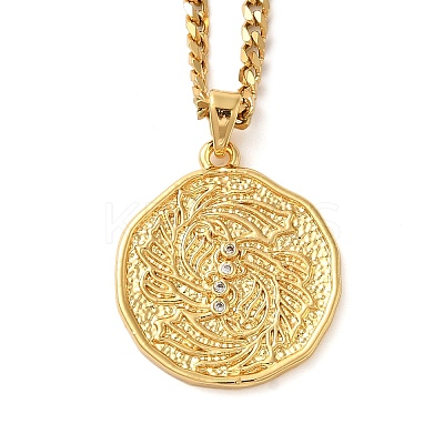 Brass Clear Cubic Zirconia Curb Chain Constellation Pendant Medal Necklaces for Women LS-NJEW-U010-01G-08-1