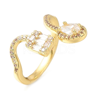 Rack Plating Brass Micro Pave Cubic Zirconia Open Cuff Rings for Women RJEW-M022-36G-1