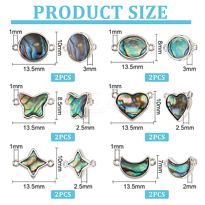 12Pcs 6 Styles Paua Shell Connector Charms FIND-FH0007-96P-1