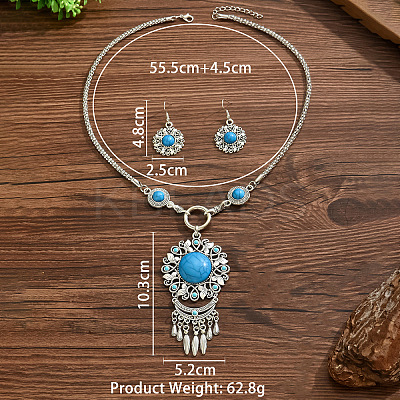Flower Bohemian Ethnic Style Zinc Alloy & Resin Pendant Necklace & Dangle Earring Sets FS-WGD47C5-01-1