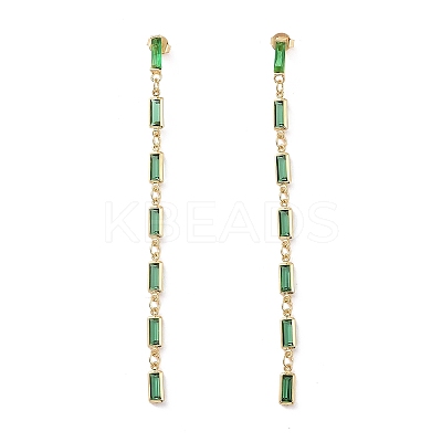 Cubic Zirconia Rectangle Dangle Stud Earrings EJEW-P206-03G-1